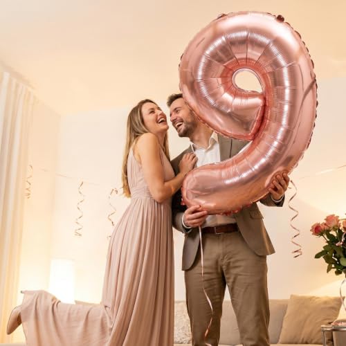 Image of YPSelected 32 Inch Large Foil Helium Number Balloon Birthday Wedding Party 0-9 (Rose Gold, 9)
