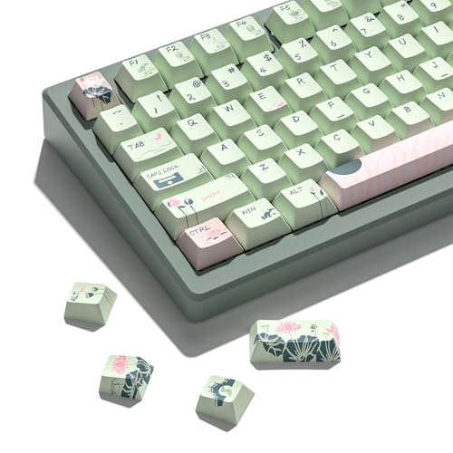 Image of Summer Lotus PBT Keycaps, 135 Keys Key caps, Cherry Profile, Dye Sublimation, Custom Keyboard Keycaps for Mechanical Keyboard, Compatible with ANSI, 60%, 65%, 75%, TKL, Full-Sized Layout