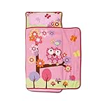 Funhouse Woodland Kids Nap Mat Set – Includes Pillow and Fleece Blanket – Cute Owl Design - Great for Girls Napping during Daycare, Preschool, or Kindergarten - Fits Toddlers and Young Children
