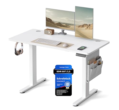 SONGMICS Höhenverstellbarer Schreibtisch elektrisch, 120 x 60 cm, Verstellbarer Tisch, Memory-Funktion für 4 Höhen, für Büro, wolkenweiß LSD132W01