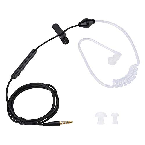Tangxi Auriculares con Cable en la Oreja, audífono de Seguridad Audio-Visual con Tubo de Aire y micrófono para iOS para teléfono móvil Android(Tubo Linea Blanca Negra)
