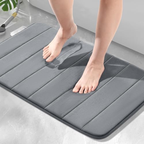 HITSLAM Tapis de Bain Antidérapant en Mousse à Mémoire de Forme, 50 x 80cm Absorbant Tapis Salle de Bain, Lavable en Machine, Séchage Rapide, Doux et...