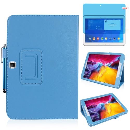 Funda para Samsung Galaxy Tab 4 10.1 Inch 2014 (SM T530 T535 T531 T537), Múltiples ángulos Stand Tabletas Protectora Cover Casos,Tener Bolígrafo Táctil,Película Protectora (Sky Blue)
