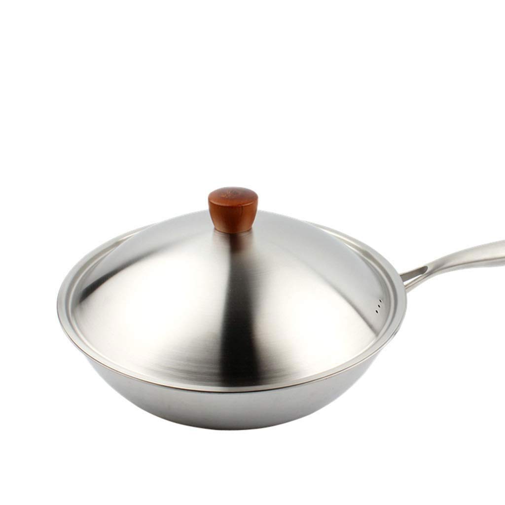 Tapa de Cacerola Tapa de Olla de Acero Grueso Arena de Acero Inoxidable Tapa de sartén Suave Olla de Madera Tamaño Giratorio 30 cm 32 cm 34 cm (Blanco 32 cm)