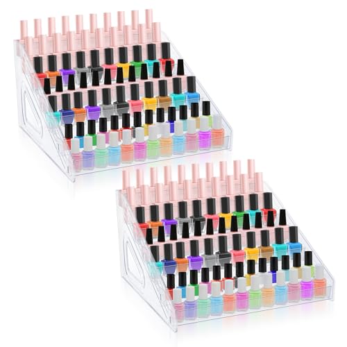Lemecima Nail Polish Organizer 84 Bottles of 7 Layers Sunglass Organizer Acrylic Display Rack Eyeglasses Storage Essential Oils Holder Makeup Organizer No Tool Needed Assembly, Clear (2 Pack)