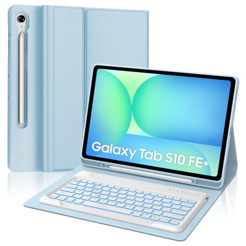 Funda teclado para Samsung Galaxy Tab S10 FE Plus con teclado retroiluminado desmontable azul