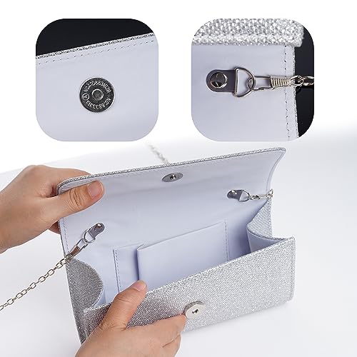 Rbenxia 4 Pieces Women Evening Rhinestone Jewelry Set Bling Glitter Clutch Purse Necklace Earrings Bracelets for Women Bride Wedding Evening Party3