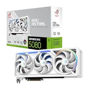 ASUS ROG Astral GeForce RTX 5080 16GB GDDR7 White OC Edition Gaming Quad-Lüfter-Grafikkarte (NVIDIA DLSS 4, 3, -Slot Design, PCIe 5.0, 3X DP 2.1b, 2X HDMI 2.1b, Weiß, ROG-ASTRAL-RTX5080-O16G-WHITE)