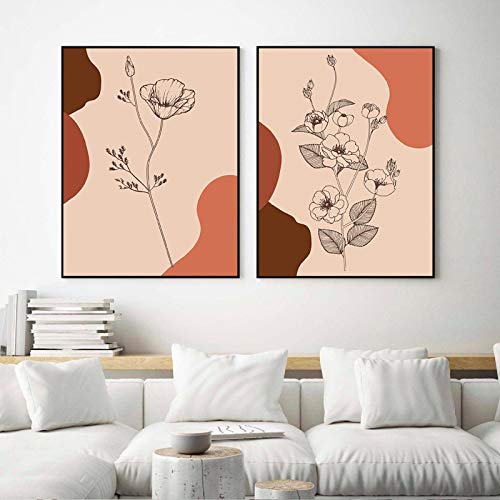 Affiches florales abstraites lot de 2 posters beige et orange 40x50 cm sans cadre