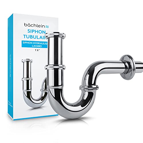 Bächlein Siphon Universel pour Lavabo et Évier - Bonde Tubulaire Adaptable Anti-Odeur avec Orifice de Nettoyage - Mode d'Emploi Inclus - Chromé