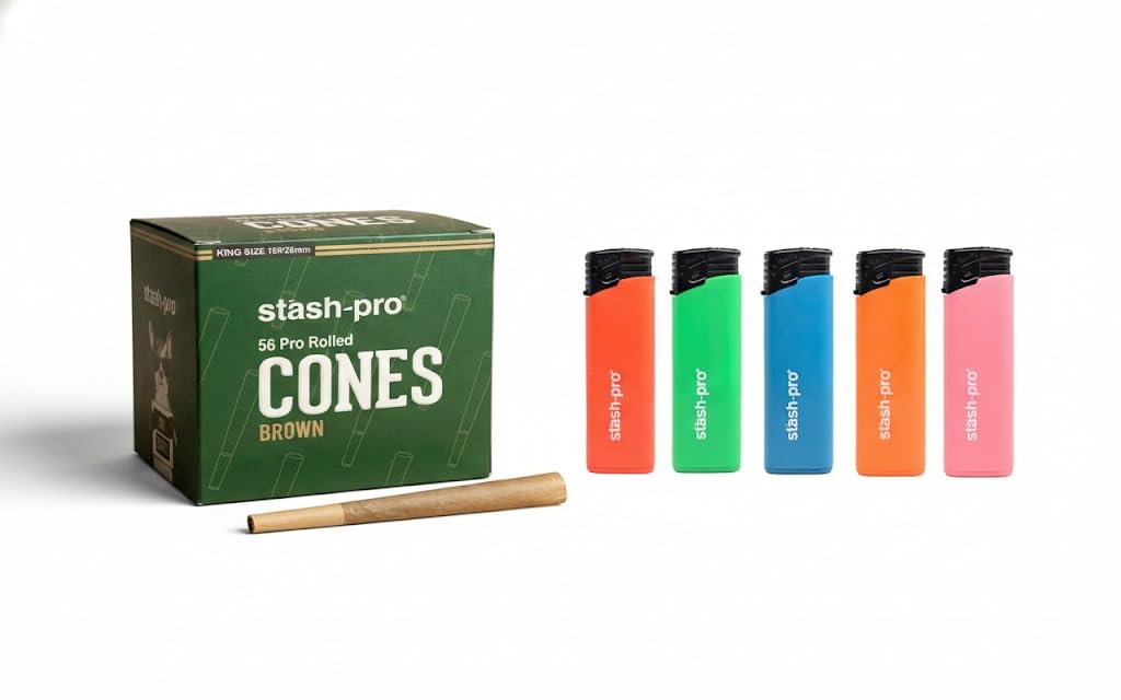 Stash Pro Refillable Flint Lighters Pack of 5 with Pre- Rolled Cone King Size Pack of 56-image-4