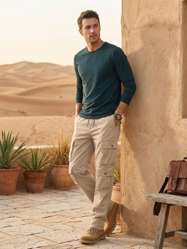 Image of Leriya Fashion Men's Cargo Pants | Multi Pocket Cotton Cargo Joggers for Men | Loose Fit Stylish Pant with Pockets | Casual Baggy Trousers & Streetwear Lower
