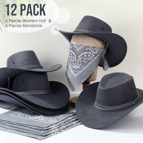 Image of Zhanmai 12 Pcs Cowboy Hat and Bandana Cowboy Cowgirl Hats Bulk Western Party Costume Halloween Accessory