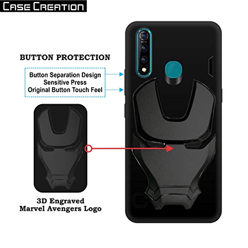 Image of COVERLY Official 3D Touch Feel Trending Avengers Logo Mask Soft Rugged Grip Silicone Iron Man Super Power Cartoon Movie Engraved Silicone Matte Back Cover for Vivo Z1 Pro -HD Black Avenger