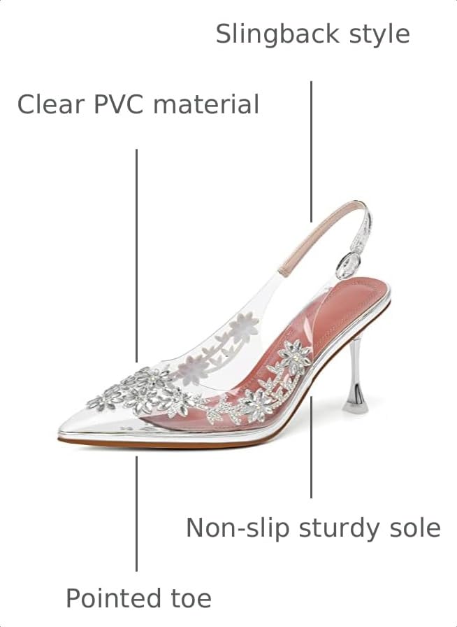 Image of AUMOTED Women's Clear Mule Sandals Pointed Toe Slingback Heels Rhinestone Heels Pumps Wedding Shoes