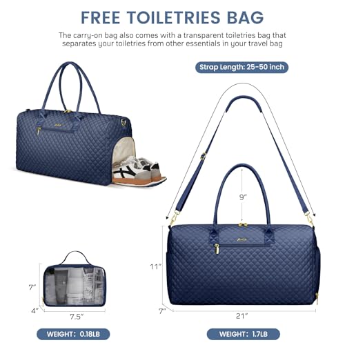 Image of Women Weekender Travel Duffle Bag: Travel Duffel Overnight Bags with Shoe Compartment Large Carry on Tote with Toiletry Bag Weekend Traveling Yoga Gym Hospital Bag for Women with Wet Pocket Blue