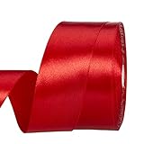 YASEO 1 1/2 Inch Red Solid Satin Ribbon, 50 Yards Craft Fabric Ribbon for Gift Wrapping Floral Bouquets Wedding Party Decoration