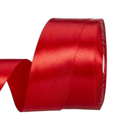 YASEO 1 1/2 Inch Red Solid Satin Ribbon for Gift Wrapping 50 Yards