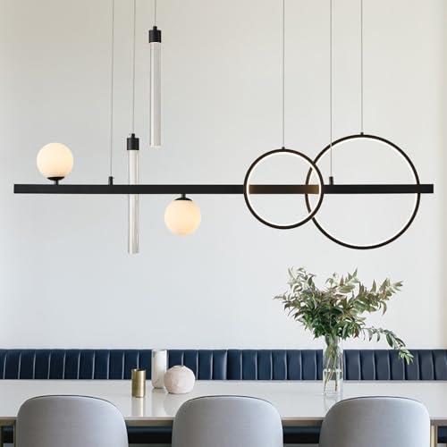 kackae 46" Modern LED Chandelier Black Linear LED Pendant Light Dimmable with Remote Control Kitchen Island Light for Dining Room Bar 3000K-6000K by kackae - Used condition - US$61.22