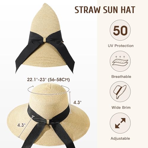 Image of Beach Hats for Women, Sun Straw Hat for Women, UPF 50+ UV Sun Protection Sun Hat Womens, Foldable Floppy Sun Hat