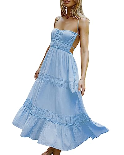 Image of VIUTIL Flowy Maxi Dress for Women Summer Cotton Backless Beach Long Dress with Pockets 2026