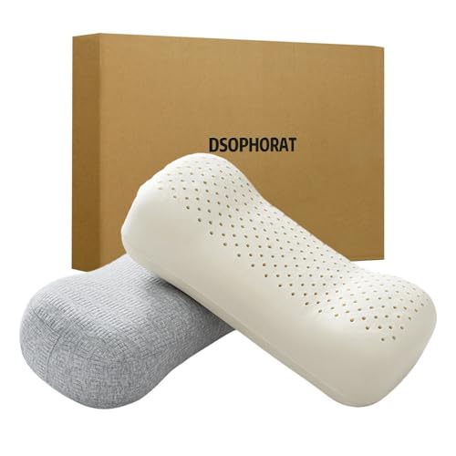 DSOPHORAT Natural Latex Pillow Latex Pillow Portable Single Small Pillow Travel Pillow Neck Pillow Small Size and Easy to Carry Comfortable(Knit Cover/Gray)