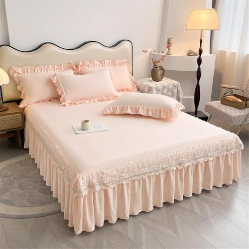 Drap-housse avec jupe de lit en microfibre beige 180x220cm - 4