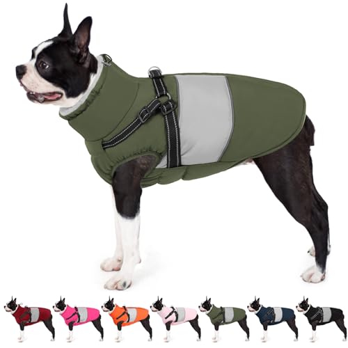 Image of AOFITEE Dog Coat, Waterproof Dog Jacket Winter, Dogs Coat with Harness Built in, Warm Dogs Puffer Jacket with Zipper, Reflective Pet Snowsuit Sweater for Dachshund, French Bulldog, Boston Terrier, M