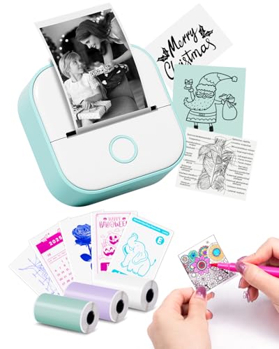 Memoking Mini Drucker - T02 Mini Drucker für Smartphone Mini Thermodrucker Bluetooth Fotodrucker Aufkleber Drucker Tiny Printer Sofortdruck für...