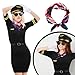 Xtinmee 7 Pcs Halloween Flight Attendant Costume Women's Pilot Captain Cosplay Accessories Pilot Hat Role Outfits(Black,M)