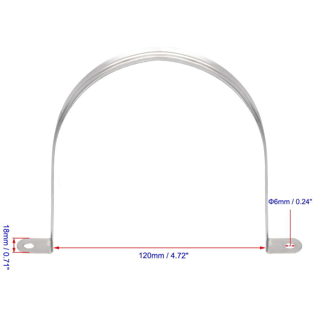Unifizz 120mm(4.7") Rigid Pipe Strap 2 Holes U Bracket Cable Clamp, 201 Stainless Steel Tension Tube Clip Conduit Clamp Hanger 12pcs - Image 2