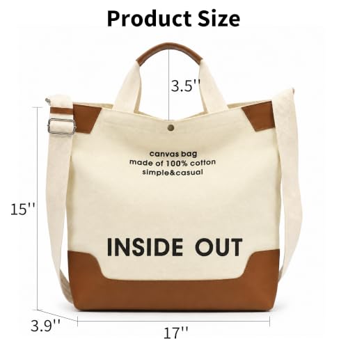 Image of Canvas Tote Bag For Women inside out bag Crossbody Handbag with Adjustable Strap and Coin Purse for Work,Travel,Grocery