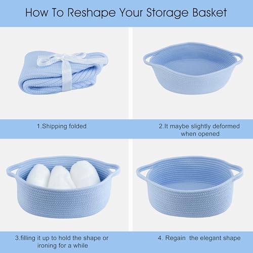 Image of Baby Gifts Basket Empty with Gifts Bag and Ribbon13 inchx10 inchx5 inch Cute Gifts Basket to Fill Easter Basket Birthday Basket Small Woven Cotton Rope Basket Baby Toy Baske Blue large