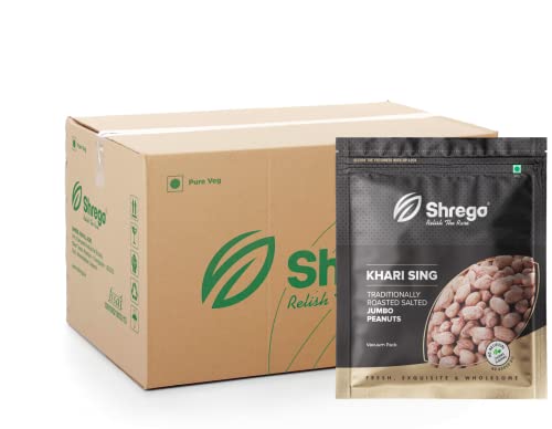 Image of SHREGO Peanut Plus Khari Sing Traditionally Roasted Salted Jumbo Peanuts, Snack and Namkeen, Vacuum Packed (Pack of 60)