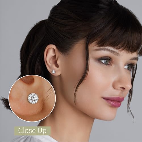 Gilded Lab-Grown Diamond Sterling Silver and 14KT Yellow Gold Plated Silver Stud Earrings for Women | Round Halo Shaped Studs | Hypoallergenic Fine Jewelry | Prong Setting, Push Back Nut | SI1 Clarity, F Color 1/4, 1/2, 3/4, 1 Carat Total Weight2