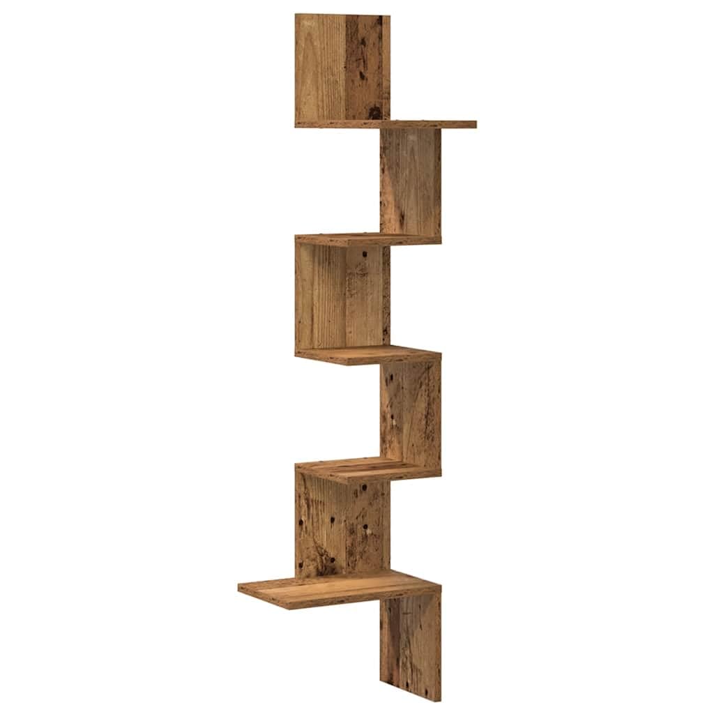 Wand-Eckregal Altholz-Optik 32x32x127,5 cm Holzwerkstoff | Platzsparendes Design, Multifunktional für Wohnzimmer, Pflegeleicht mit feuchtem Tuch