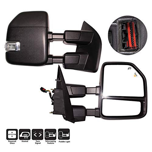 AERDM New Towing Mirror Black Housing with Temperature Sensor fit Ford Super Duty F-250 F-350 F-450 F-550 2017 2018 2019 w Blind Spot with Turn Signal,Clearance and Auxiliary Lamp