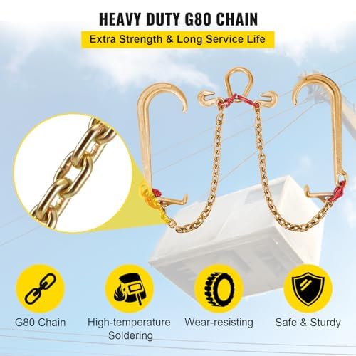 VEVOR G80 V Bridle Chain, 5/16 in x 3 ft Towing Chain Bridle with J Hooks and T Hooks, Heavy Duty Transport Tow Chain Bridle with 10800 lbs Safe Working Load Ideal for Flatbed Truck Wrecker Recovery - image 5
