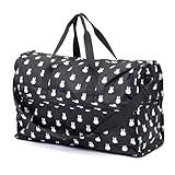 [ハピタス] 折りたたみボストンバッグ(大型) 小さく持って大きく使おう！キャリーオン可能 旅行に便利な 折り畳みバッグシリーズ 520kg 大型ボストン B115 メニーフェイスブラック