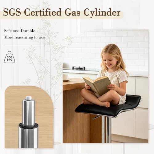 Butacos regulables giratorios NOBPEINT, set de 2, asientos de cuero sintético grueso, altura ajustable con sistema neumático y rotación de 360°, capacidad de 300 lb, para barra doméstica, isla de cocina o cafetería (Negro) miniatura 3