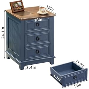 Nightstand set of 2 farmhouse 18 inch end table with 3 drawer metal handle dresser for bedroom sofa bed side table chest of drawerswood night stand cabinet for organizer living room  urban country home decor