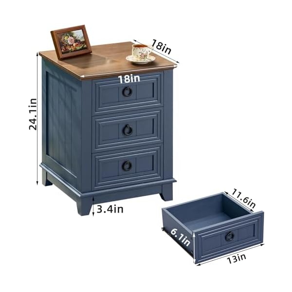 Nightstand set of 2 farmhouse 18 inch end table with 3 drawer metal handle dresser for bedroom sofa bed side table chest of drawerswood night stand cabinet for organizer living room  urban country home decor