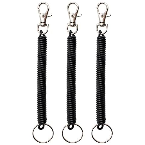 LERANXIN 3 Pcs Spring Keychain, Black 160mm Security Keychain, Spiral Keychain Made of Soft Plastic, Can be Used to HangKeys, Wallets and Mobile Phones as Anti Theft and Decoration Cover