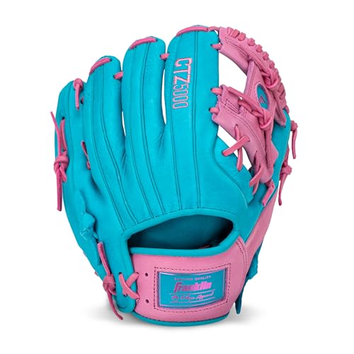 Franklin Sports CTZ5000 Baseball Fielding Glove - Men's Adult + Youth Baseball Mitt - Blue/Pink Cowhide Leather Glove - 11.5' I-Web for Infielders