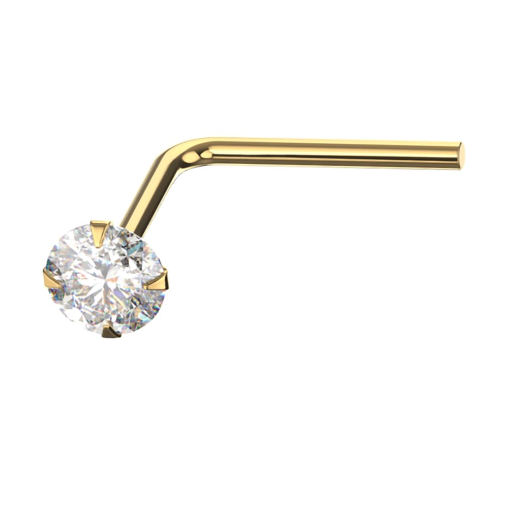 Piercing para nariz de oro amarillo macizo de 14 quilates, calibre 22, con diamante cultivado en laboratorio