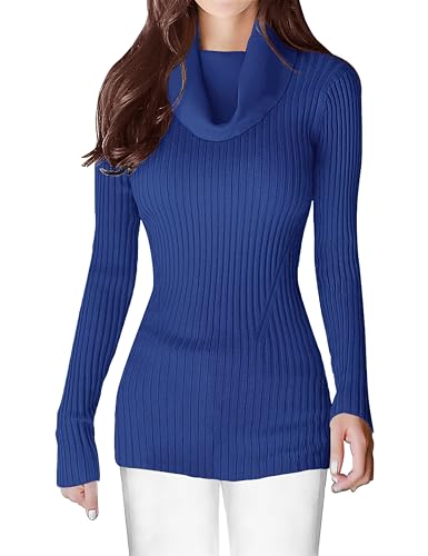 Image of v28 Women's Stretchable Cowl Neck Knit Long Sleeve Slim Fit Bodycon Sexy Sweater
