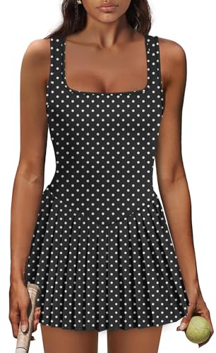 Image of NIASHOT Athletic Dress for Women with Shorts Sleeveless Womens Golf Dress | Pleated skirt with shorts, Vacation dresses, Graduation dresses, Pilates fashion clothing, Country concert outfits for women