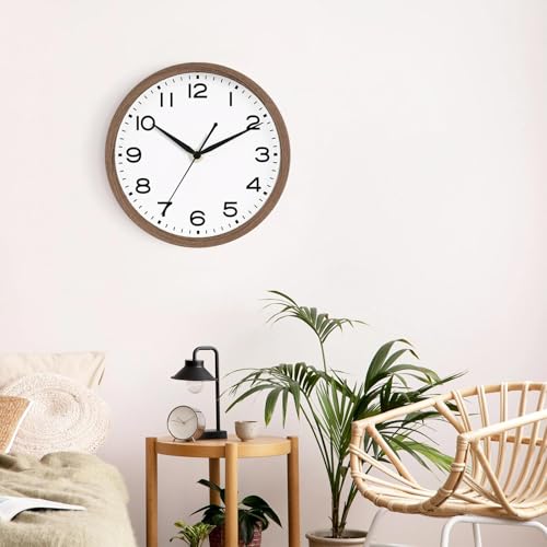 Image of AKCISOT Wall Clock, Modern Small Wall Clocks Battery Operated 10 Inch, Silent Non-Ticking Analog Classic for Office, Home, Bathroom, Kitchen, Bedroom, School(Walnut Grain)