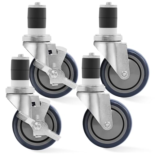 KUTLER 4-Inch Caster Wheel Set for Commercial Kitchen Prep Work Tables - Set of 4 Swivel Casters 2 with Brakes and 2 Without Brakes