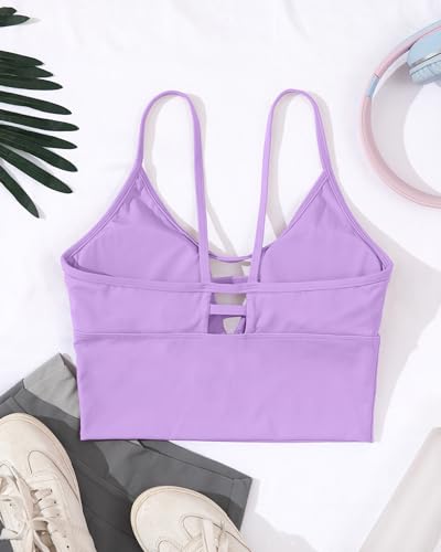 Image of AngiMelo Longline Sports Bras for Women High Support Strappy Push Up Workout Tops Built in Bra Padded Crop Yoga Tank Top
